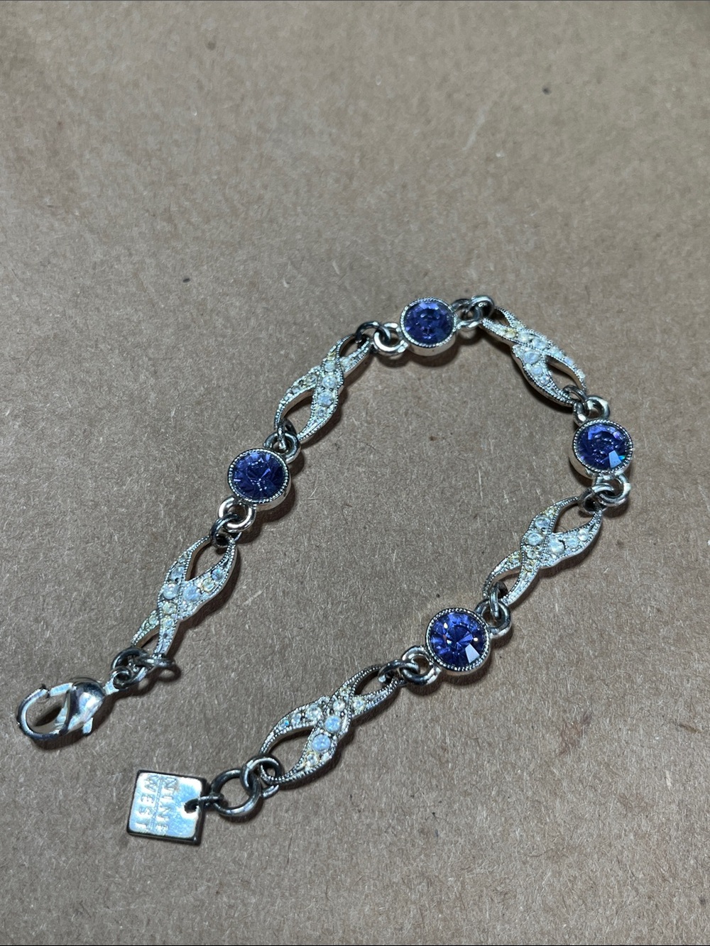 Silver Bracelet with Blue/purple Stones - 7 1/2